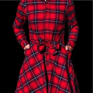 KJP Cozy Cabin Flannel dress in Apple Pie Skillet